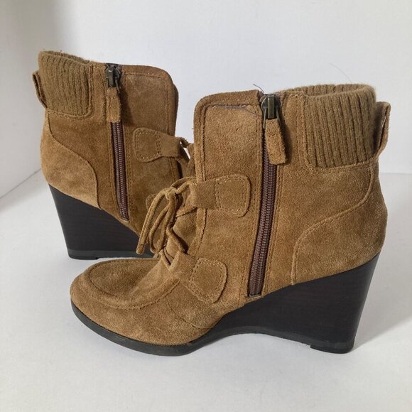 Womens Franco Sarto Suede Wedge Zip Westerly Bootie Brown 6.5 - Picture 3 of 9